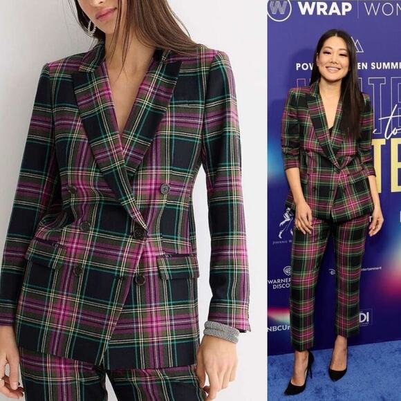 NWOT J. Crew Double Breasted Lady Jacket Pink Stewart Tartan Wool Blend size 16 - Picture 1 of 13